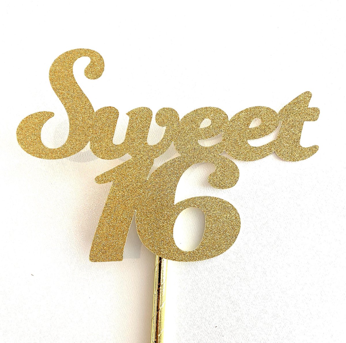 Taarttopper | Cake topper | Verjaardag| Sweet 16 |14 cm | Goud glitter | karton papier